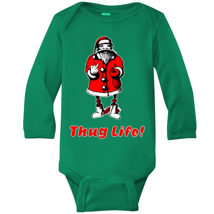 Thug Life Santa Claus Finger Christmas Baby Long Sleeve Bodysuit