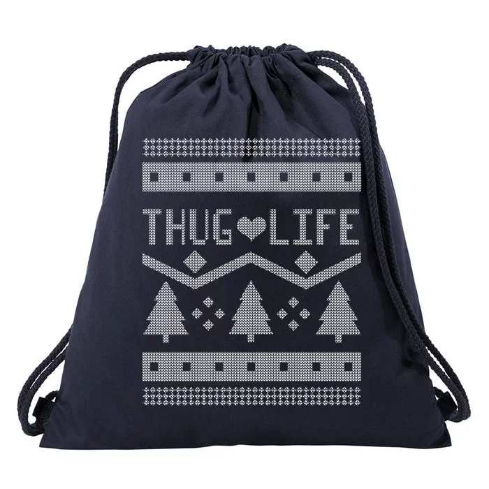 Thug Life Ugly Christmas Sweater Drawstring Bag