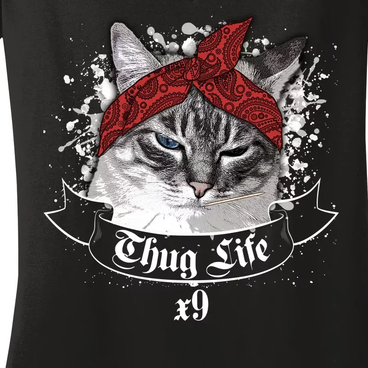 Thug Life X9 Gangster Cat Women's V-Neck T-Shirt