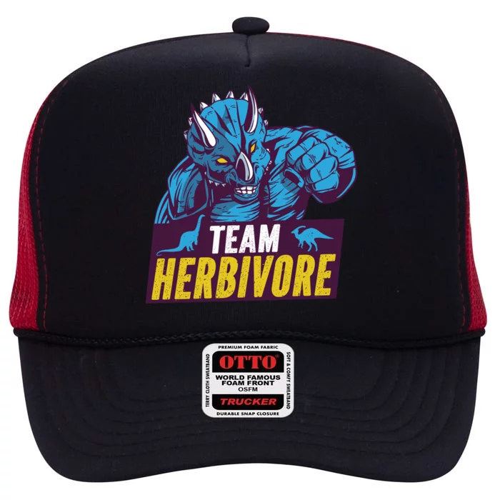 Team Herbivore Vegan Dinosaur Vegetarians And Vegans Gift High Crown Mesh Trucker Hat