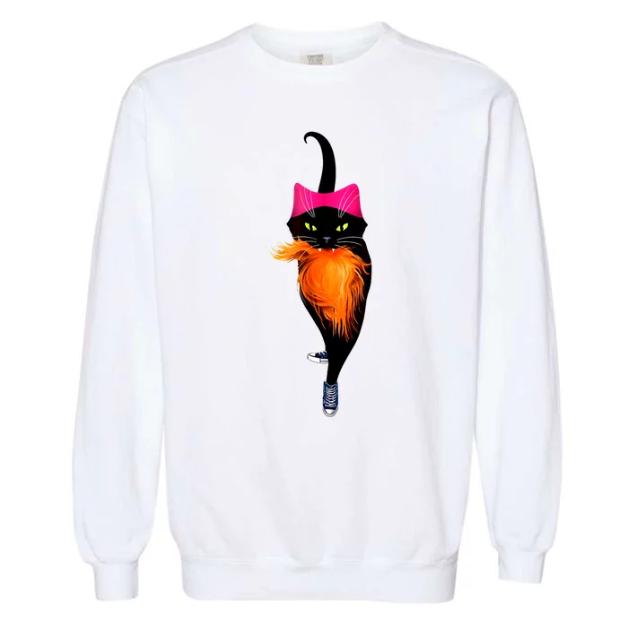 Trump Hair Vote Kamala 2024 Funny Black Cat Lady With Chucks Gift Garment-Dyed Sweatshirt