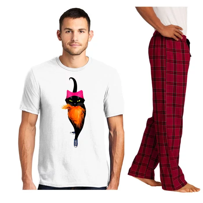 Trump Hair Vote Kamala 2024 Funny Black Cat Lady With Chucks Gift Pajama Set