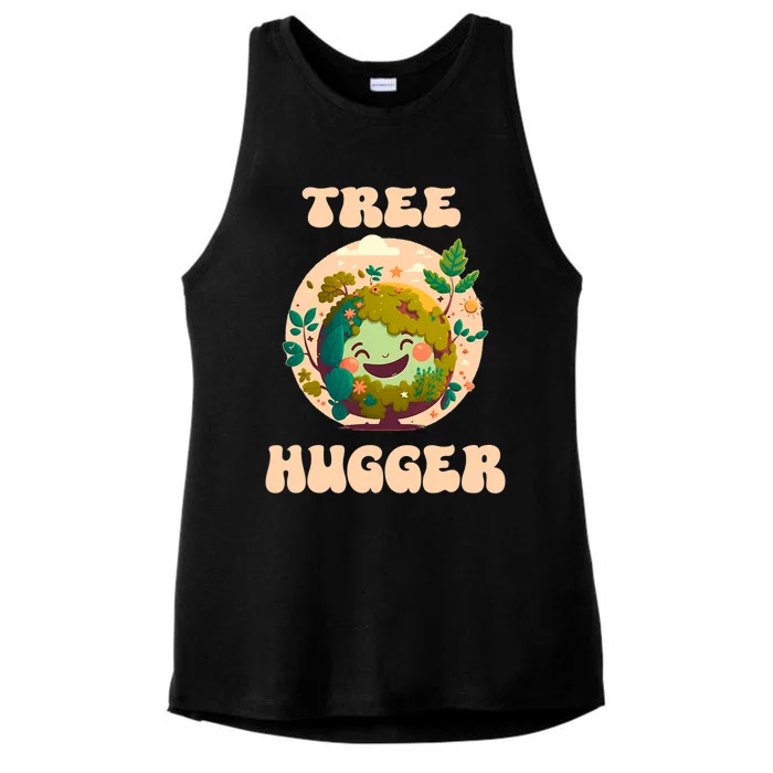 Tree Hugger Vintage Retro Nature Environmental Earth Day Ladies Tri-Blend Wicking Tank