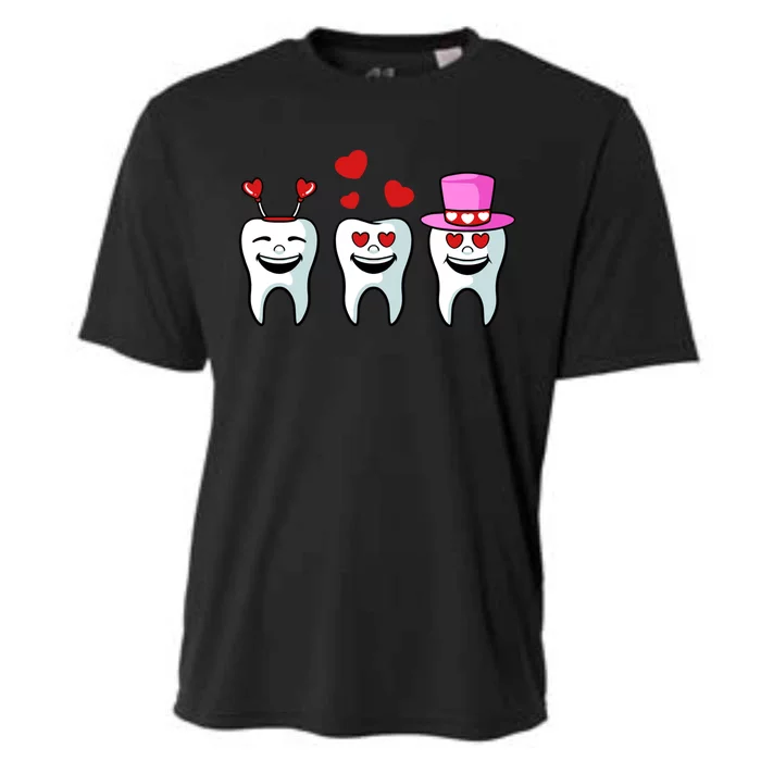 Tooth Hearts Valentines Day Cute Dentist Dental Hygienist Funny Gift Cooling Performance Crew T-Shirt