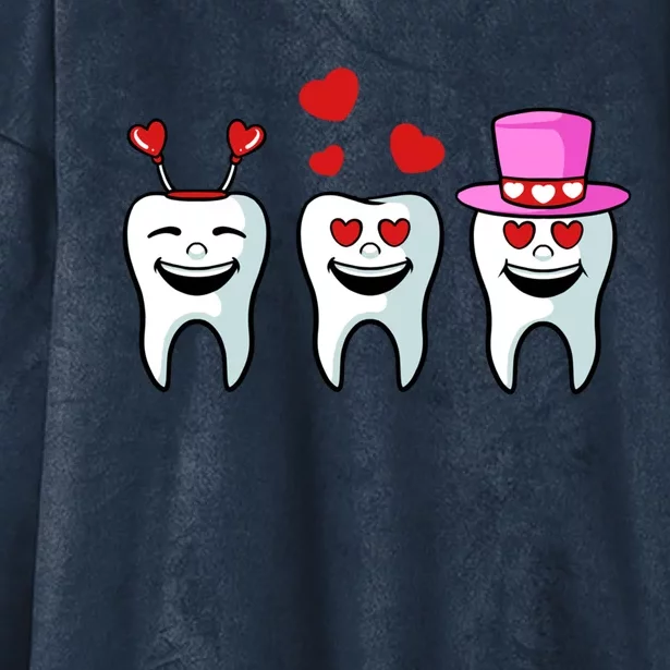 Tooth Hearts Valentines Day Cute Dentist Dental Hygienist Funny Gift Hooded Wearable Blanket