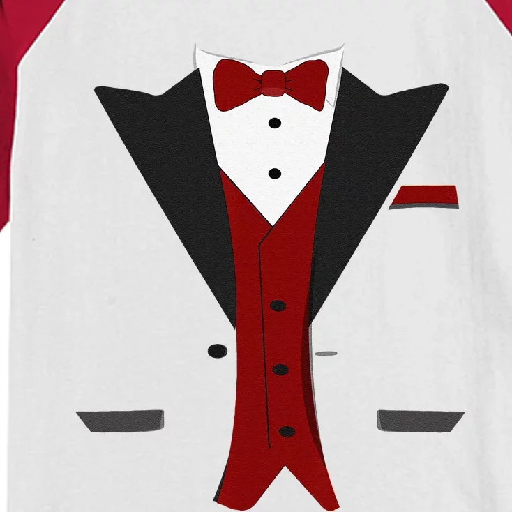 Tuxedo Halloween Wedding Groom Funny Red Costume Kids Colorblock Raglan Jersey