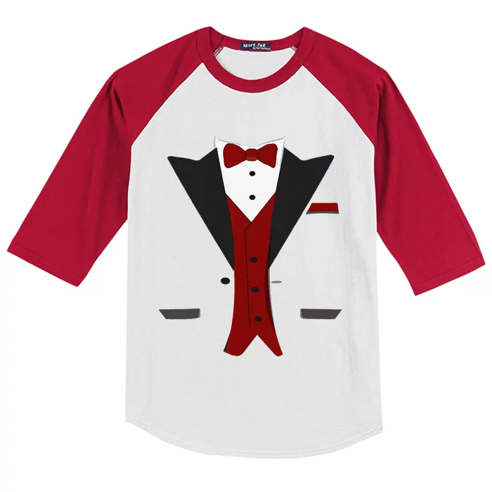 Tuxedo Halloween Wedding Groom Funny Red Costume Kids Colorblock Raglan Jersey