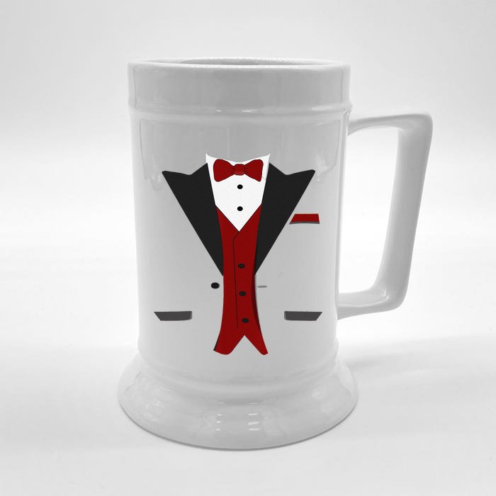 Tuxedo Halloween Wedding Groom Funny Red Costume Front & Back Beer Stein