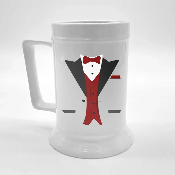 Tuxedo Halloween Wedding Groom Funny Red Costume Front & Back Beer Stein