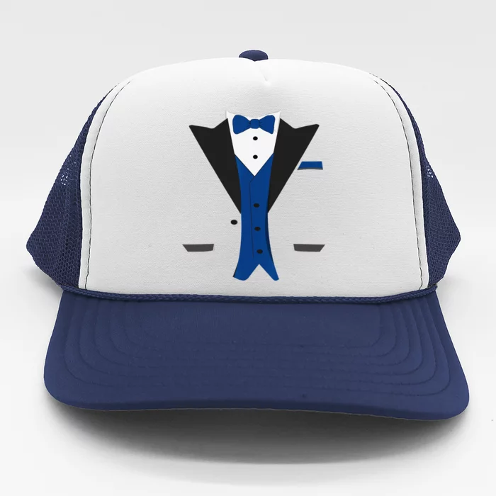 Tuxedo Halloween Wedding Groom Costume Blue Funny Trucker Hat