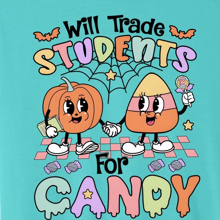 Teacher Halloween Will Trade Students For Candy Retro ChromaSoft Performance T-Shirt