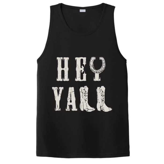 Trendy Hey Yall Horseshoe And Boots Quote Performance Tank