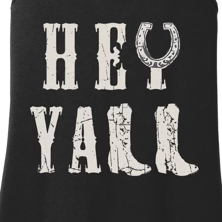 Trendy Hey Yall Horseshoe And Boots Quote Ladies Essential Tank