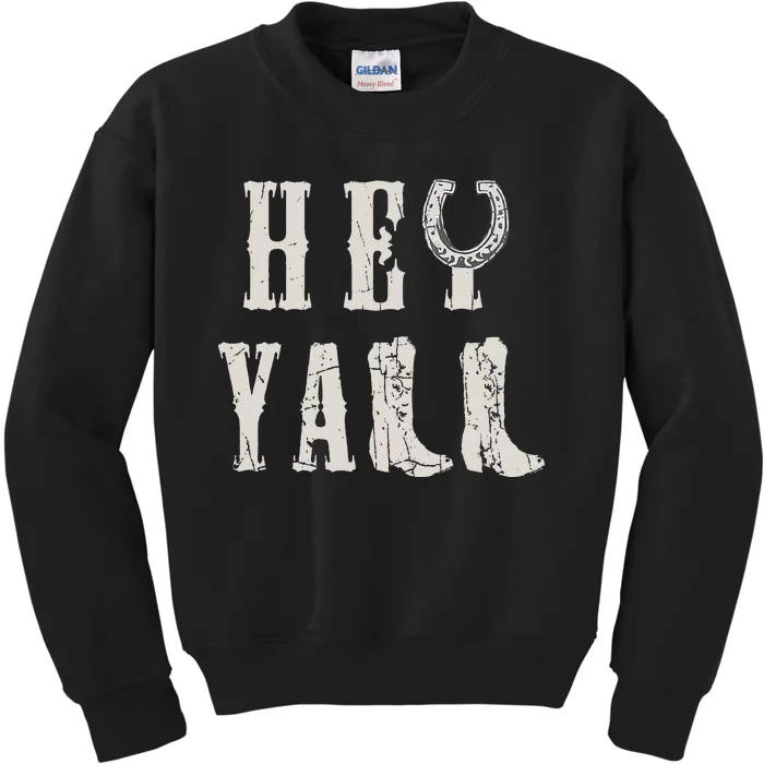 Trendy Hey Y'all Horseshoe And Boots Quote Kids Sweatshirt