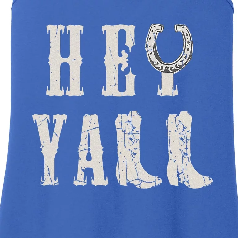 Trendy Hey Y'all Horseshoe And Boots Quote Ladies Essential Tank