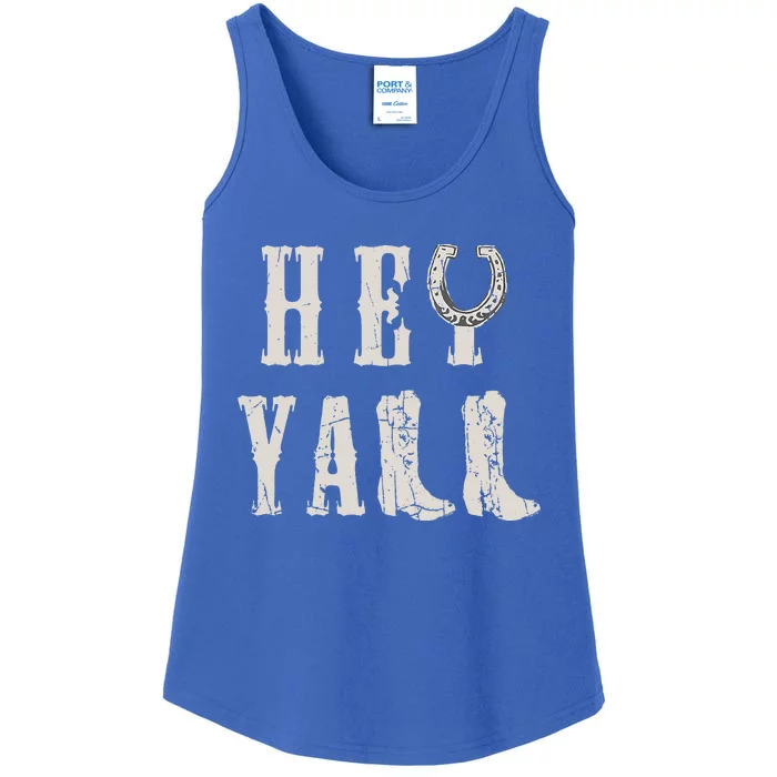 Trendy Hey Y'all Horseshoe And Boots Quote Ladies Essential Tank