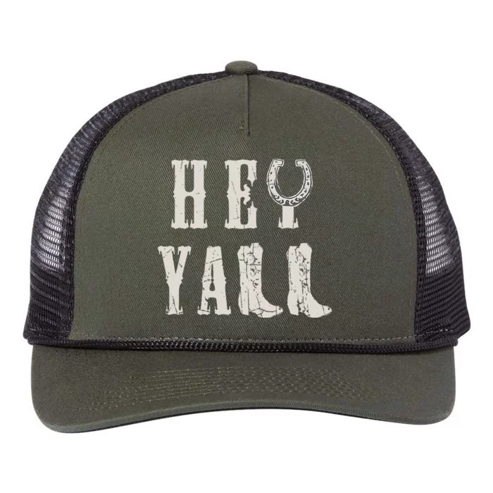 Trendy Hey Y'all Horseshoe And Boots Quote Retro Rope Trucker Hat Cap