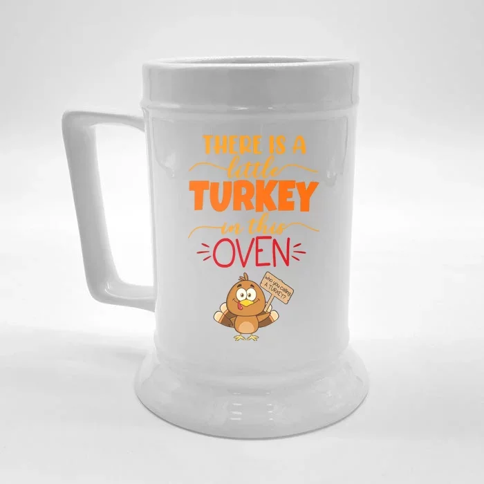 There Is A Little Turkey In This Oven Pregnancy Front & Back Beer Stein