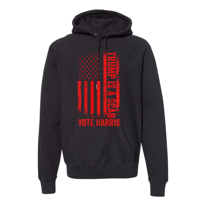 Trump Is A Scab Vote Harris Usa Flag Political Premium Hoodie