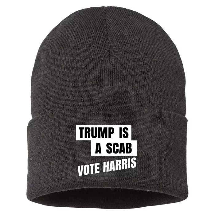 Trump Is A Scab Vote Harris 2024 Harris Waltz Supporter Sustainable Knit Beanie