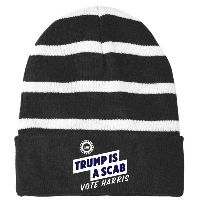 Trump Is A Scab Vote Harris 2024 Striped Beanie with Solid Band