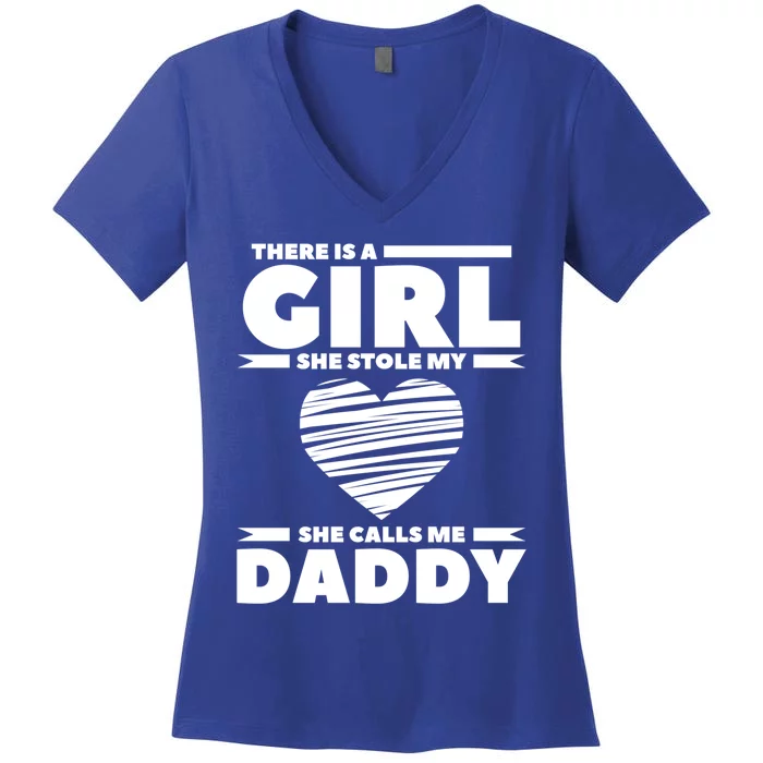 There Is A She Stole My Heart She Calls Me Daddy Gift Women's V-Neck T-Shirt