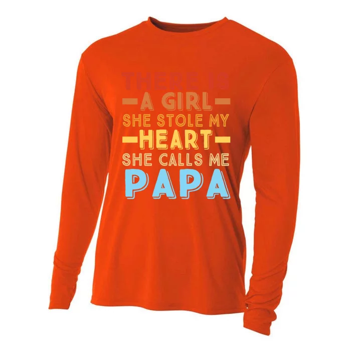 There Is A She Stole My Heart She Calls Me Papa Funny Gift Cooling Performance Long Sleeve Crew