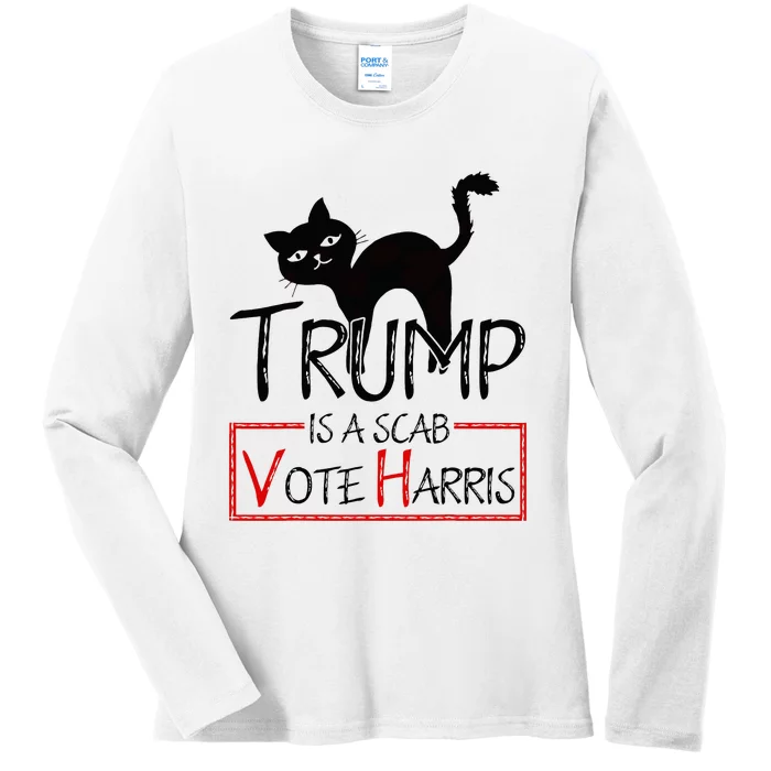 Trump Is A Scab Vote Harris 2024 Kamala Harris Cat Funny Ladies Long Sleeve Shirt