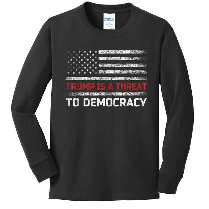 Trump Is A Threat To Democracy US Flag Anti Trump Vintage Kids Long Sleeve Shirt