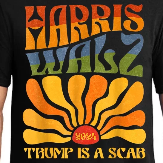 Trump Is A Scab Vote Harris Retro Boho Flowers Aesthetic Pajama Set