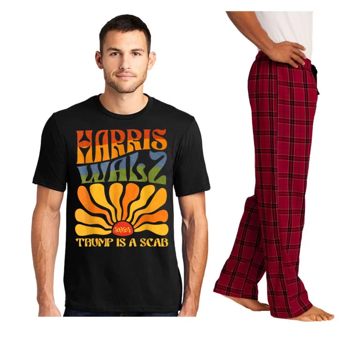 Trump Is A Scab Vote Harris Retro Boho Flowers Aesthetic Pajama Set