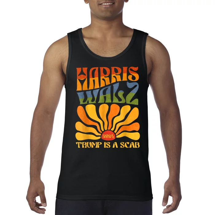 Trump Is A Scab Vote Harris Retro Boho Flowers Aesthetic Tank Top