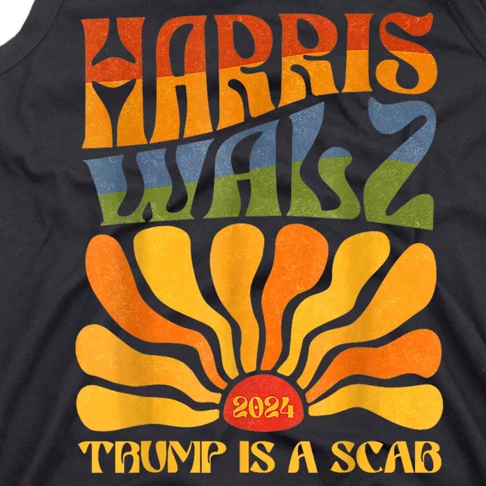 Trump Is A Scab Vote Harris Retro Boho Flowers Aesthetic Tank Top