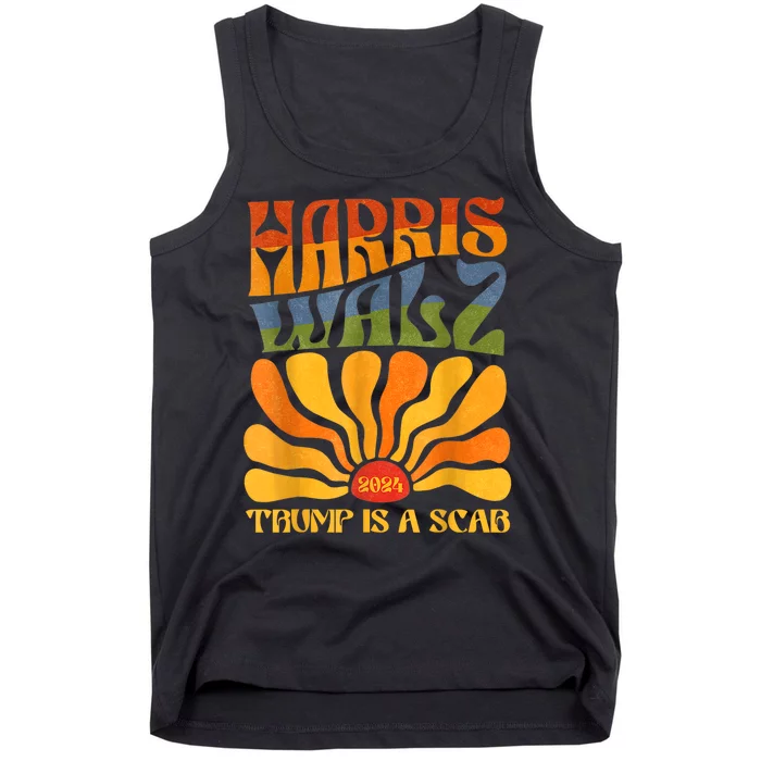 Trump Is A Scab Vote Harris Retro Boho Flowers Aesthetic Tank Top