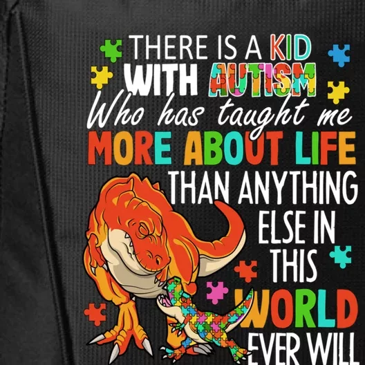 There Is A With Autism Dinosaur Mom Autism Month Gift City Backpack