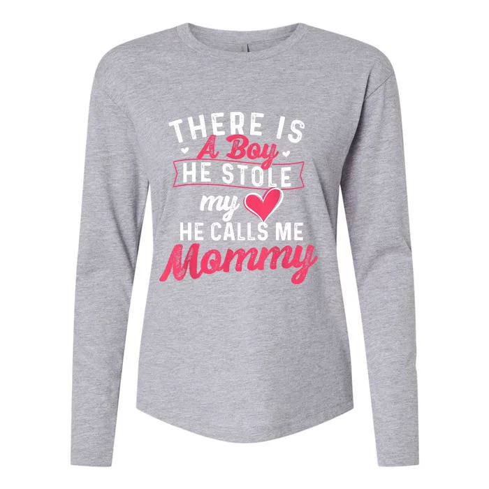 There Is A He Stole My Heart He Calls Me Mommy Mother Womens Cotton Relaxed Long Sleeve T-Shirt