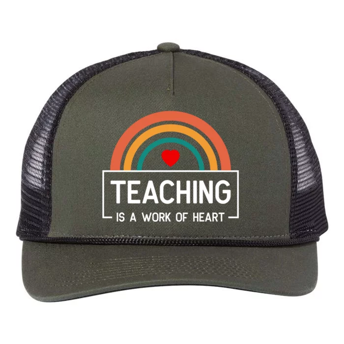 Teaching Is A Work Of Heart Rainbow Retro Rope Trucker Hat Cap