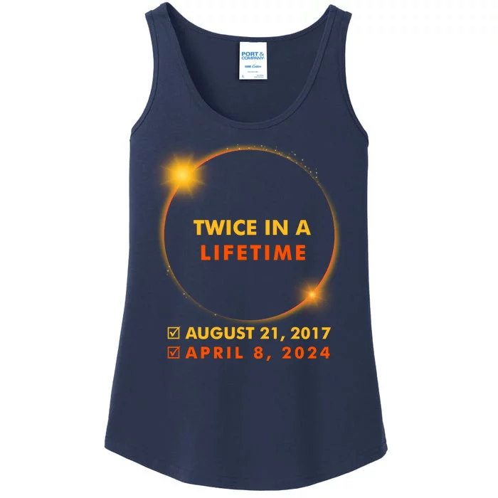 Twice In A Lifetime Solar Eclipse August 21 2017 April 8 2024 Ladies Essential Tank