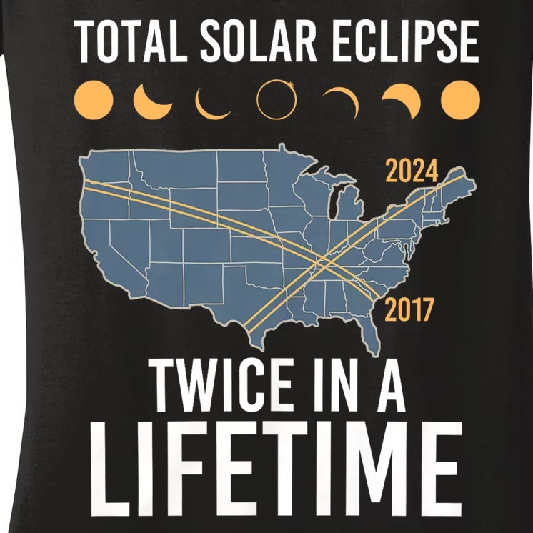 Twice In A Lifetime Solar Eclipse 2024 Total Eclipse Women's V-Neck T-Shirt