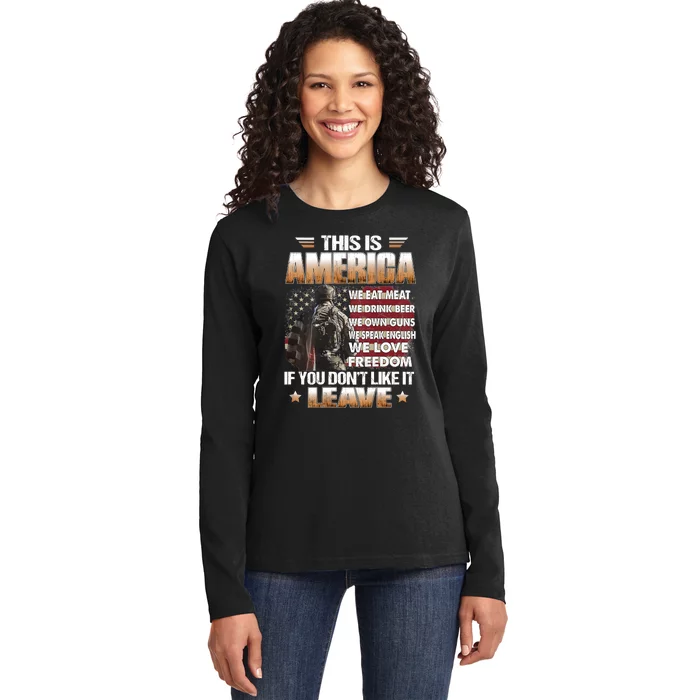 This Is America We Eat Meat We Drink Beer Ladies Long Sleeve Shirt