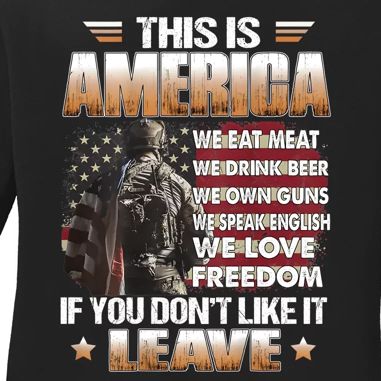 This Is America We Eat Meat We Drink Beer Ladies Long Sleeve Shirt