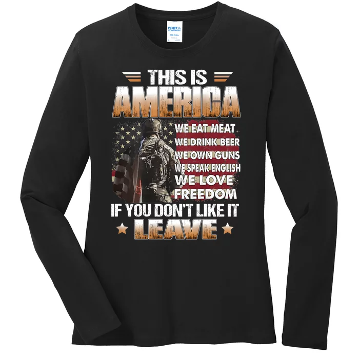 This Is America We Eat Meat We Drink Beer Ladies Long Sleeve Shirt