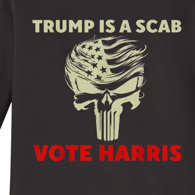 Trump Is A Scab Vote Harris Waltz New Way Move Forward Flag Baby Long Sleeve Bodysuit