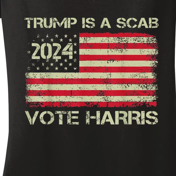 Trump Is A Scab Vote Harris Waltz New Way Move Forward Flag Women's V-Neck T-Shirt