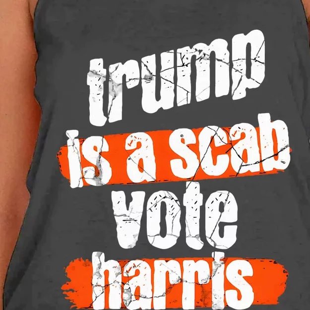 Trump Is A Scab Vote Harris 2024 Funny Women's Knotted Racerback Tank