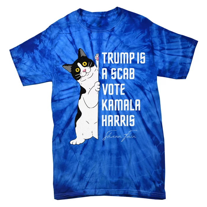 Trump Is A Scab Vote Harris 2024 Funny Cat Tie-Dye T-Shirt