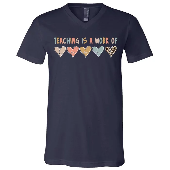 Teaching Is A Work Of Hearts V-Neck T-Shirt