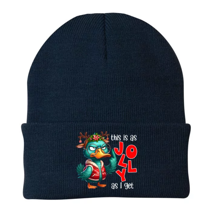 This Is As Jolly As I Get Funny Sarcastic Grumpy Duck Christmas Knit Cap Winter Beanie