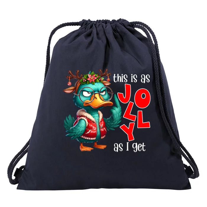 This Is As Jolly As I Get Funny Sarcastic Grumpy Duck Christmas Drawstring Bag