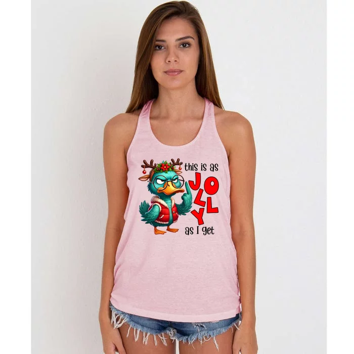 This Is As Jolly As I Get Funny Sarcastic Grumpy Duck Christmas Women's Knotted Racerback Tank